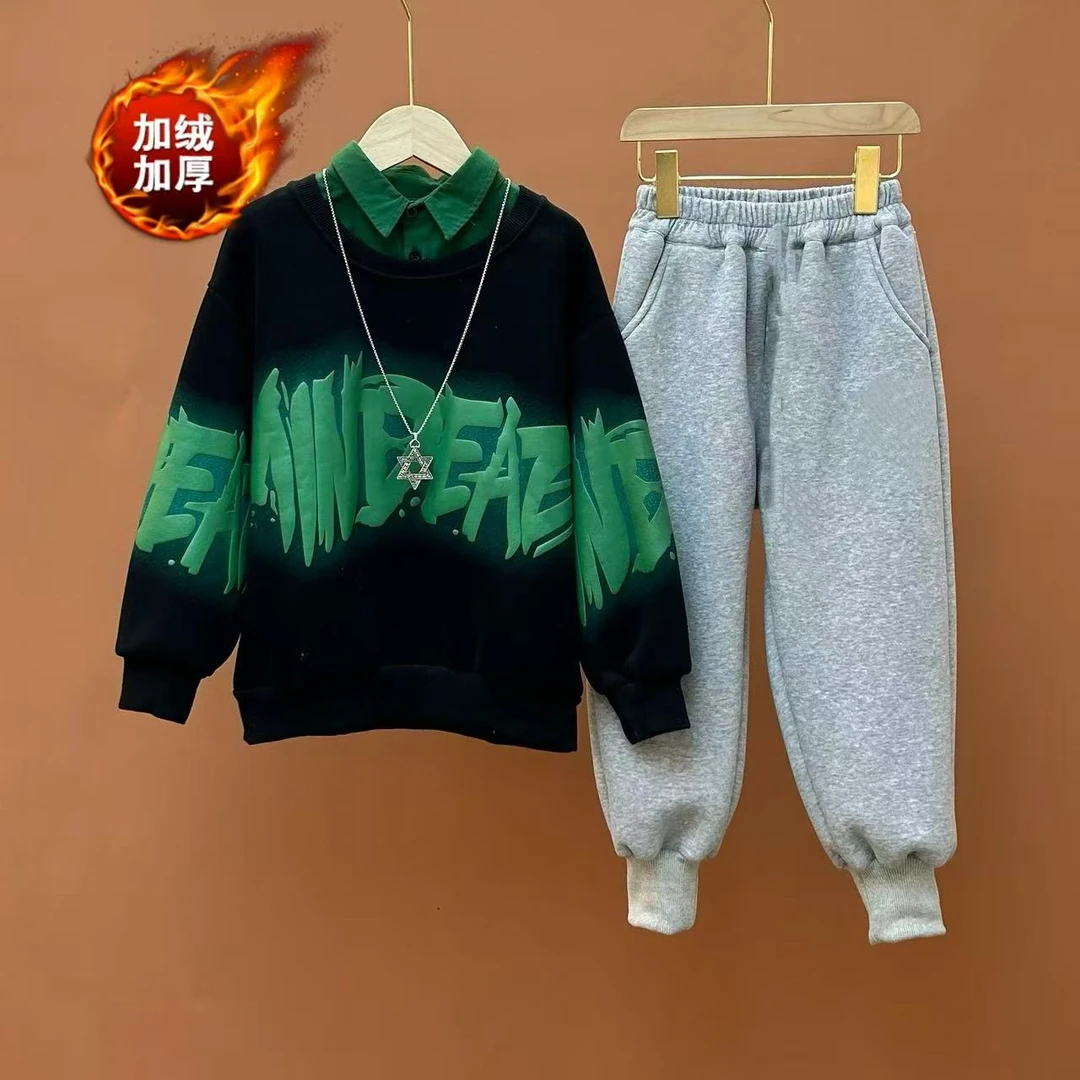 男女童冬装加绒套装2026新款中大童冬季一体绒卫衣【不含衬衫】