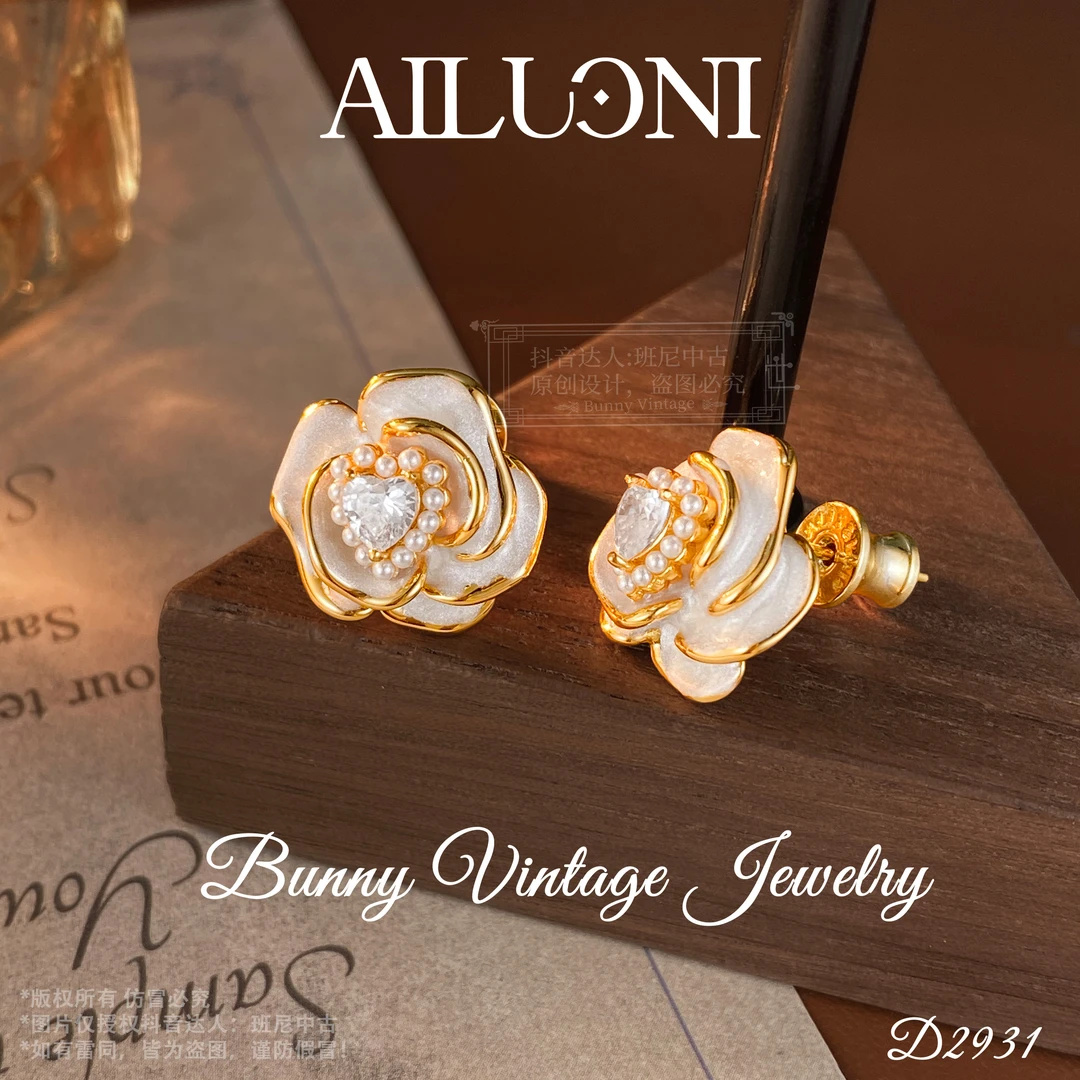 镀K金D2931 法★【温柔花心】AILUONI 爱洛妮 耳钉