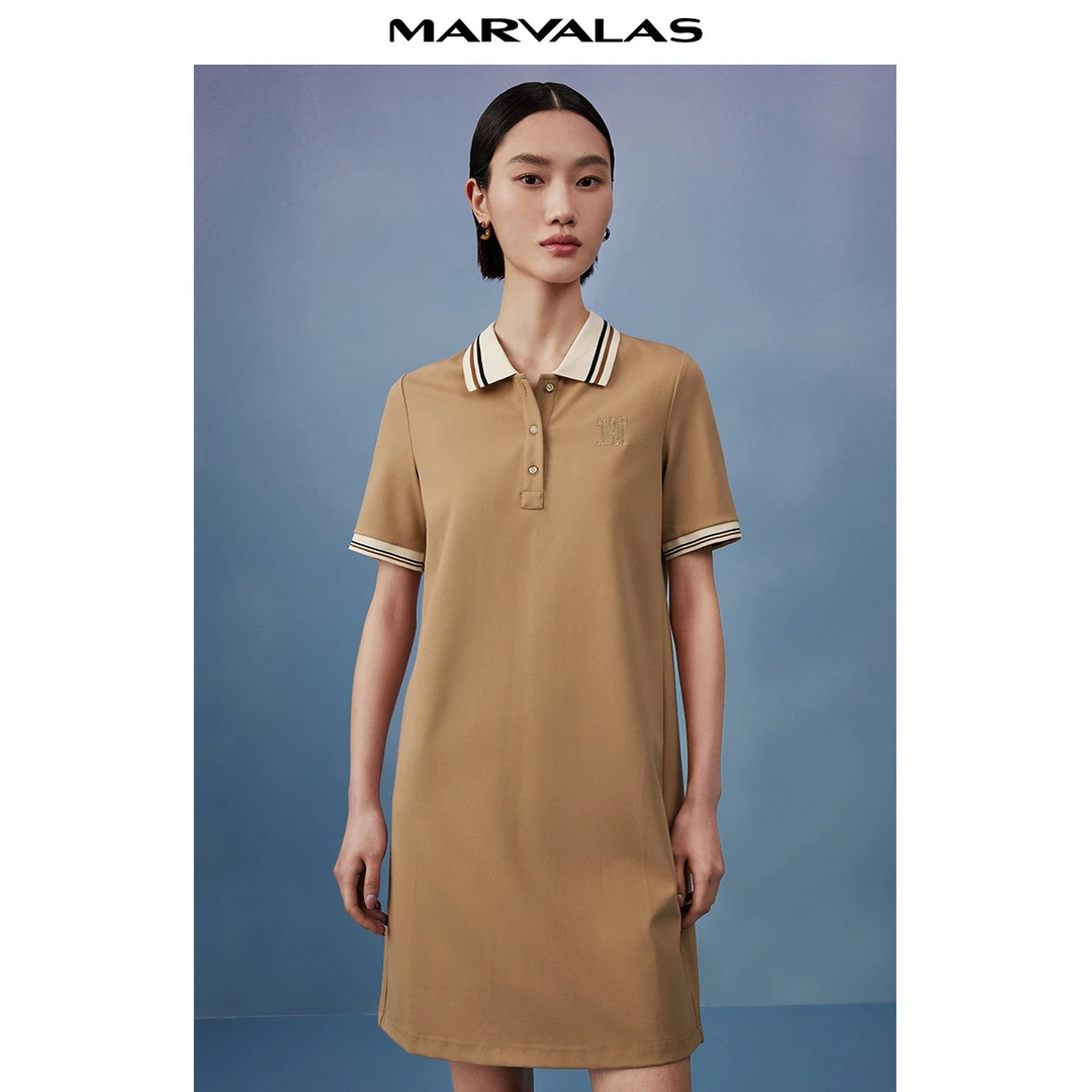 【曼德诗】宽松连衣裙时尚POLO连衣裙撞色中裙休闲女士春夏M510190