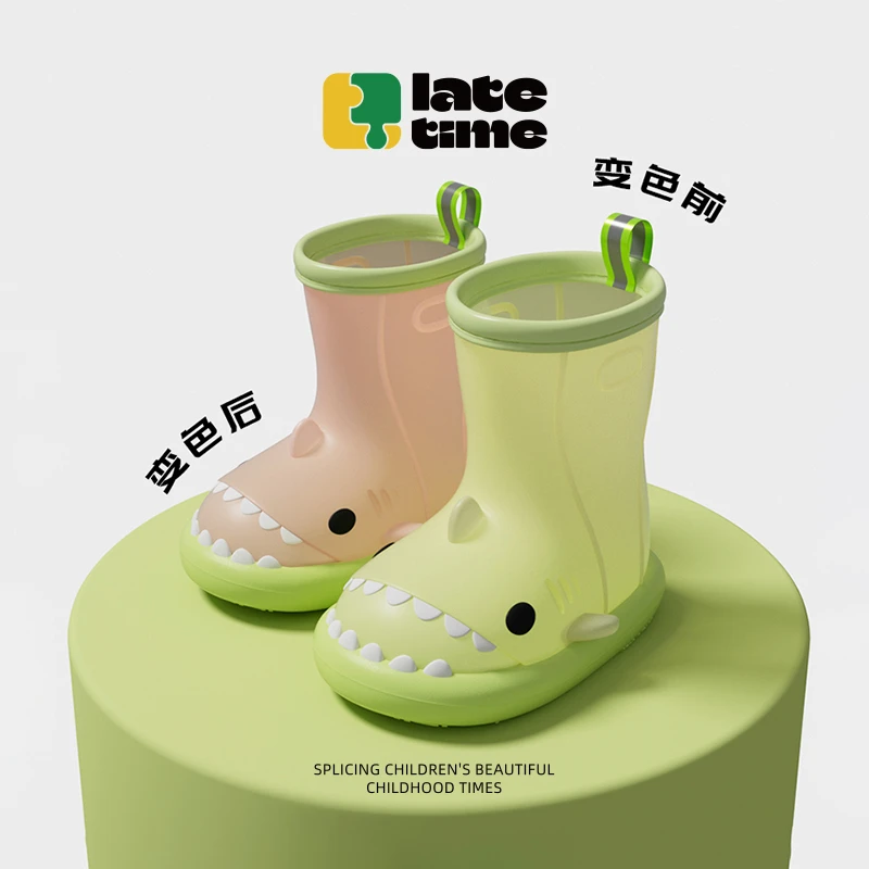 鲨鱼变色雨靴男女童卡通婴幼儿中小童雨靴可爱宝宝户外穿胶鞋水鞋