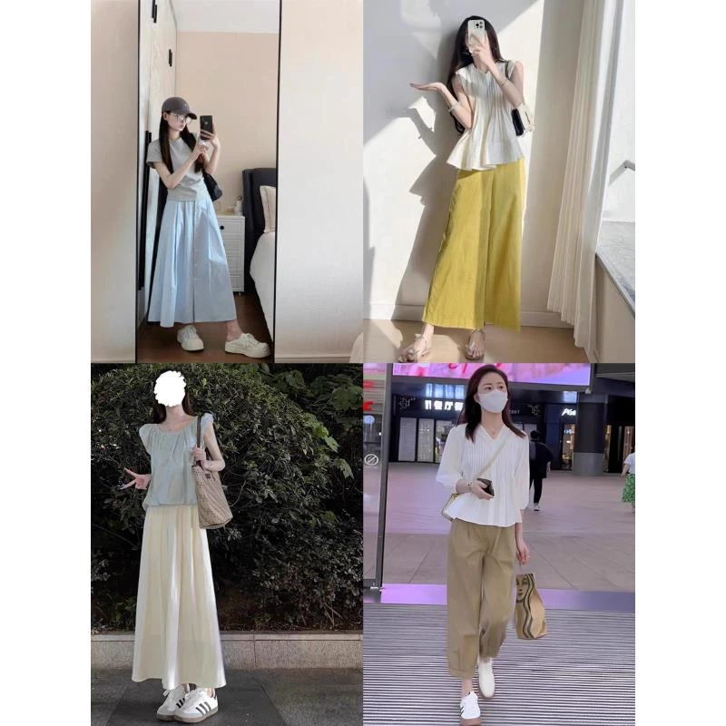 新DT01春季时尚气质百搭显瘦衬衫高腰阔腿裤两件套三件套四件套