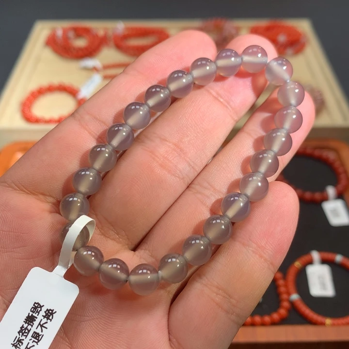 玛瑙/玉髓未镶嵌单圈8mm➕黑冰