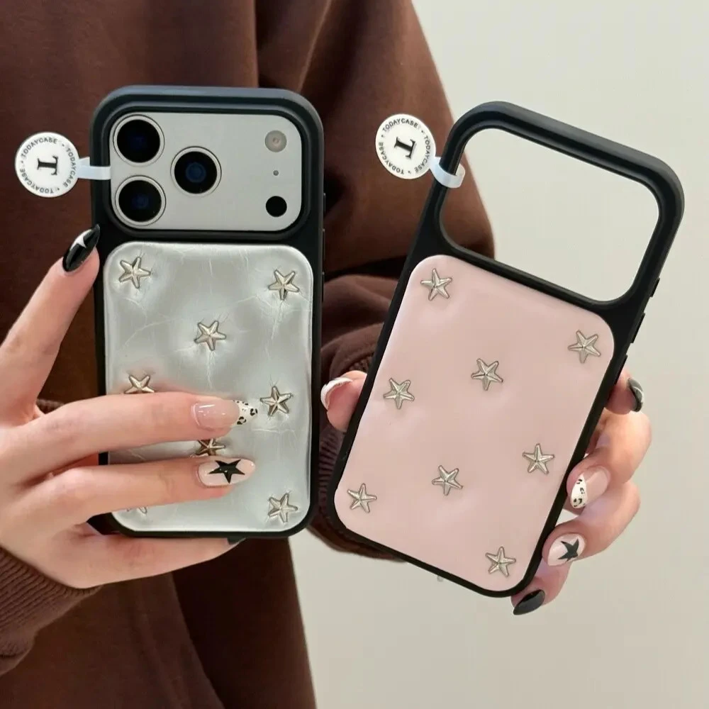 小众皮质银粉色星星铆钉适用苹果17pro手机壳创意iPhone16个性15