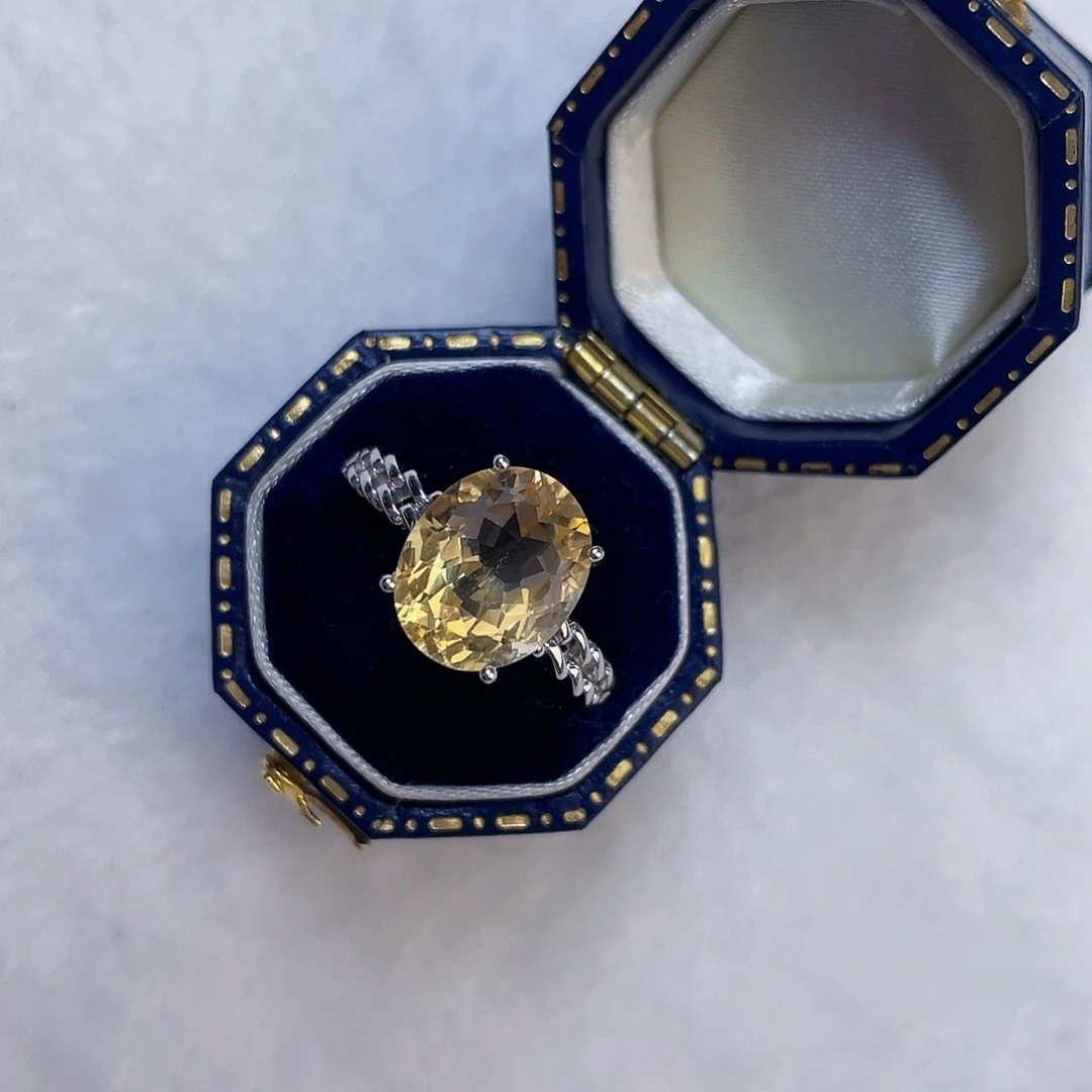 黄晶戒指银S925镶嵌