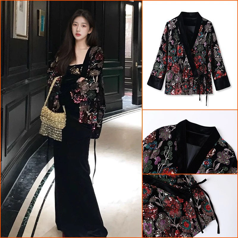 2025春季新款新中式刺绣亮片国风气质名媛五彩繁花 M3041