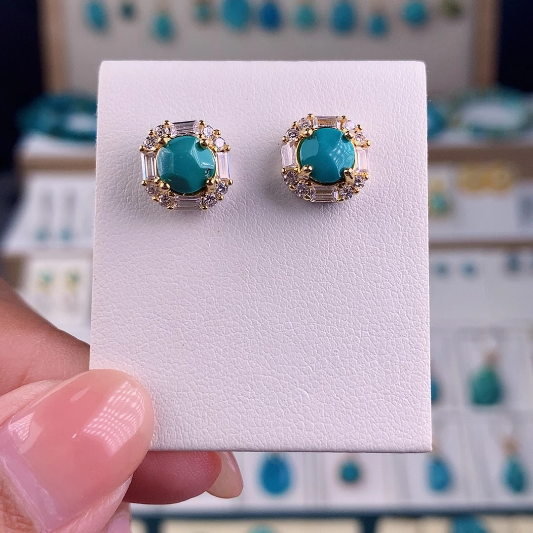 银S925镶嵌绿松石耳饰绿松石耳饰