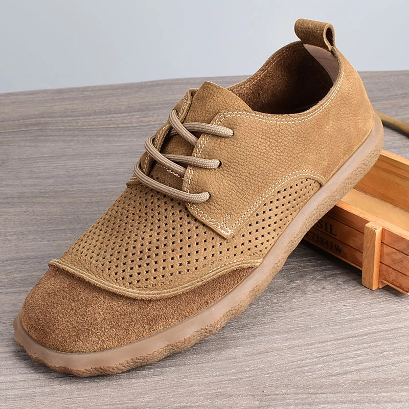 2025新款夏季软面男鞋真皮镂空透气软皮软底防滑头层牛皮休闲皮鞋