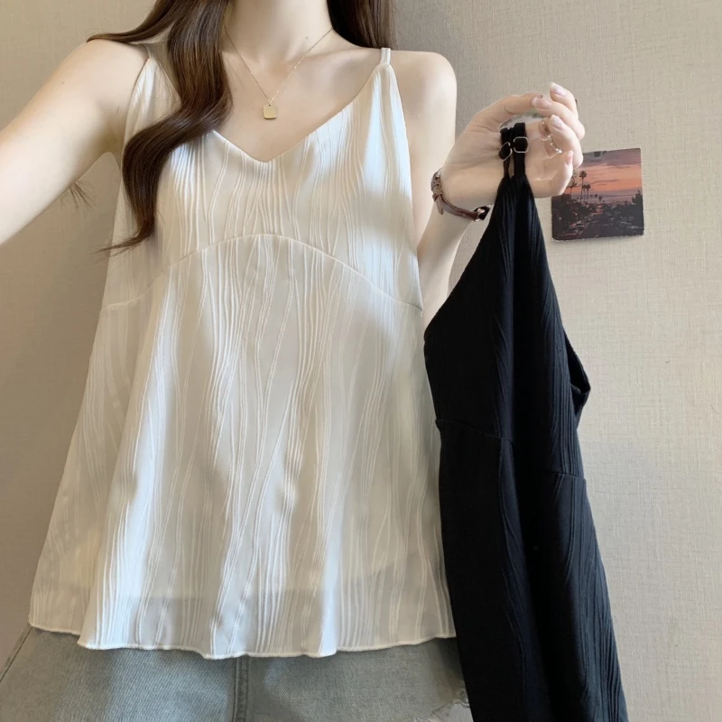胖mm大码夏季无袖小吊带雪纺上衣女宽松遮肚子a版显瘦v领背心外穿