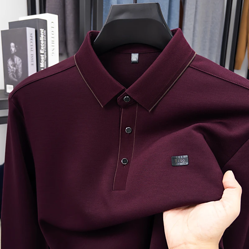 25潮流秋季长袖男士秋冬休闲体恤衫上衣春秋纯色翻领