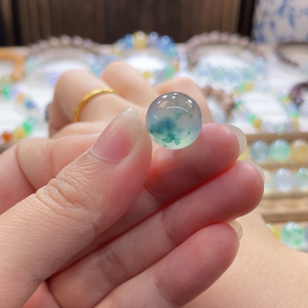 翡翠未镶嵌手链高冰飘蓝花