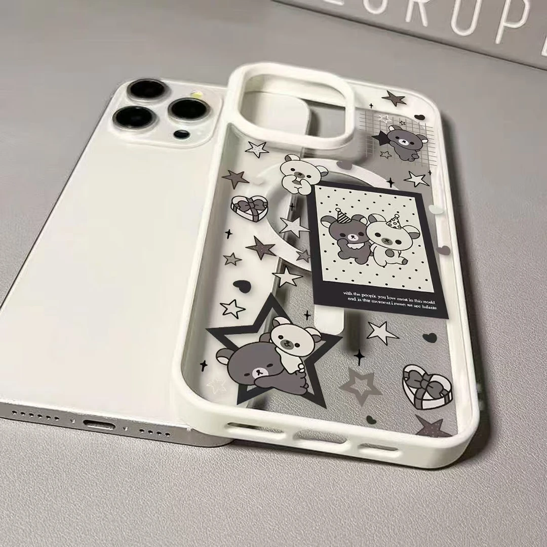 奥菲顿暗黑风轻松熊适用iPhone16/15pro苹果磁吸手机壳13/12/11套