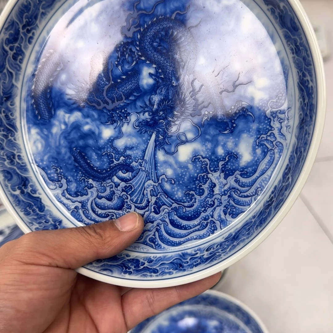 摆件青花龙吸水大壶承