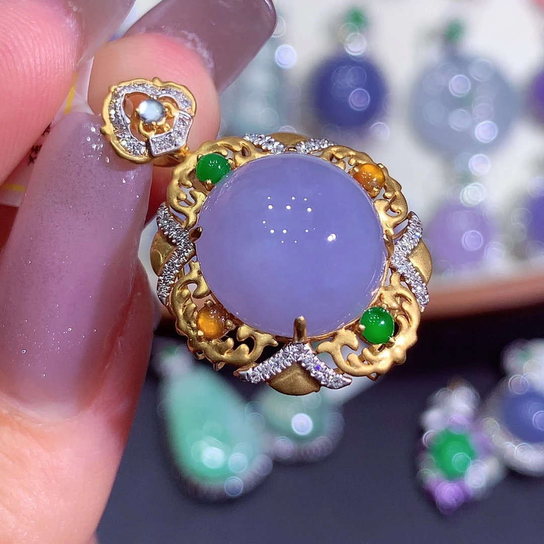 翡翠18K金镶嵌吊坠(不含链)