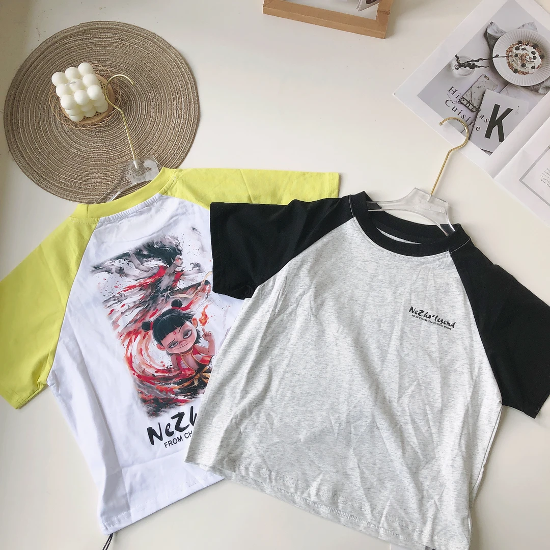 B223聪儿儿童夏季插肩短袖T恤N字母25035