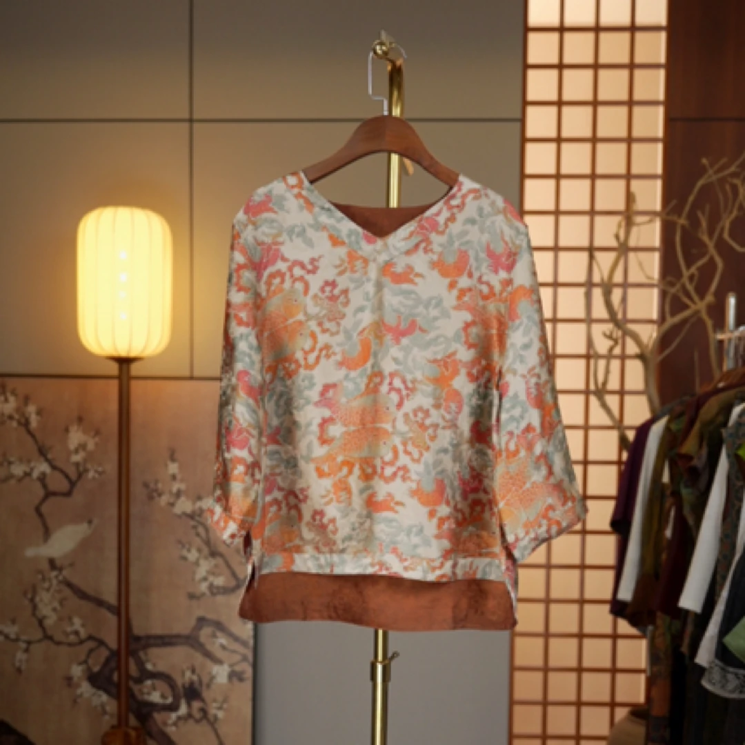 桑蚕丝双面双穿锦绣前程双鱼小上衣8832