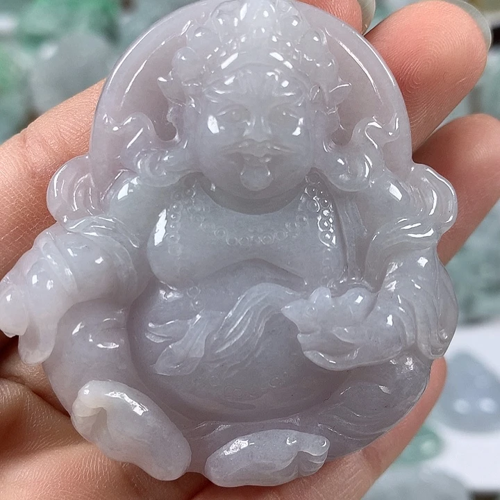 翡翠未镶嵌颈饰立体工艺黄财神爷两面工艺卡厚11+