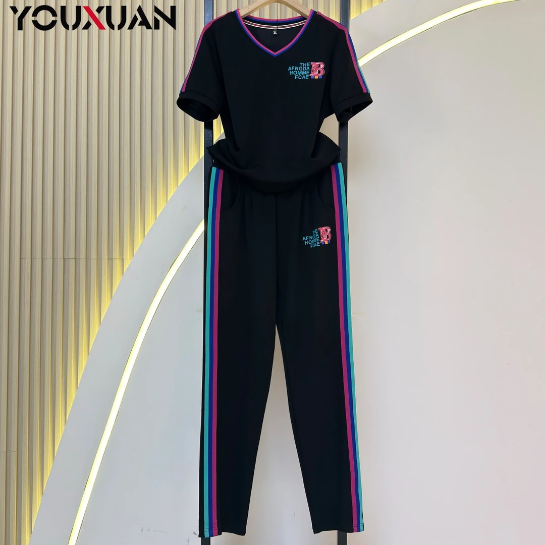 欧若风春秋季女装显瘦百搭韩版时尚休闲气质短袖运动套装7509