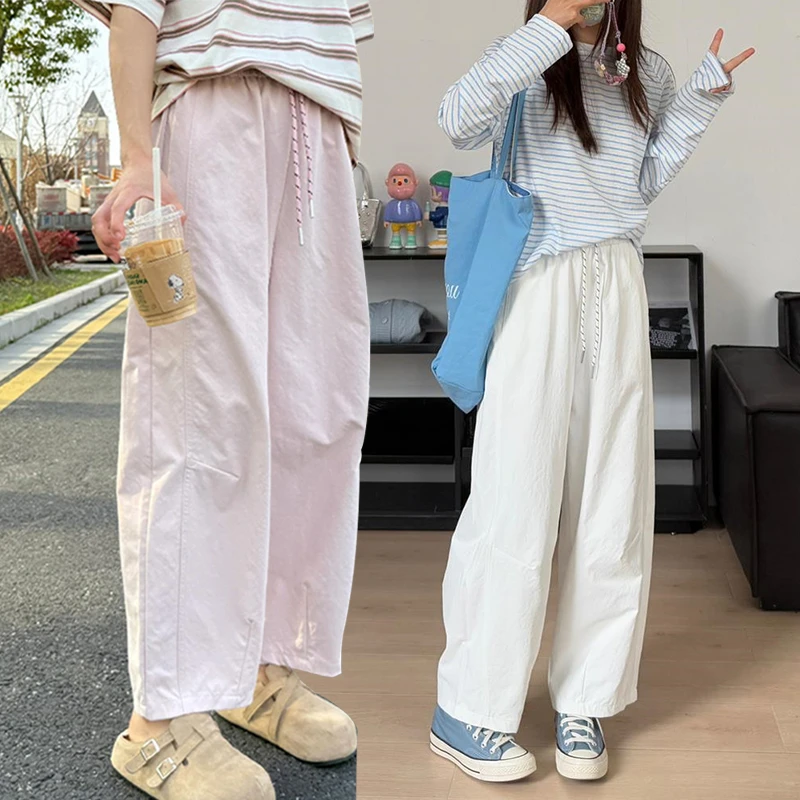 粉色户外穿搭小个子阔腿气球裤女夏季薄款遮肉显瘦宽松休闲灯泡裤