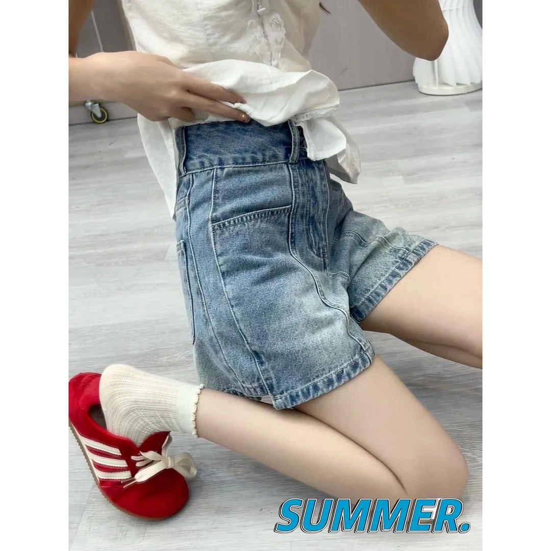 夏季百搭高腰牛仔短裤女小个子薄款宽松阔腿显瘦a字热裤潮7602 Q