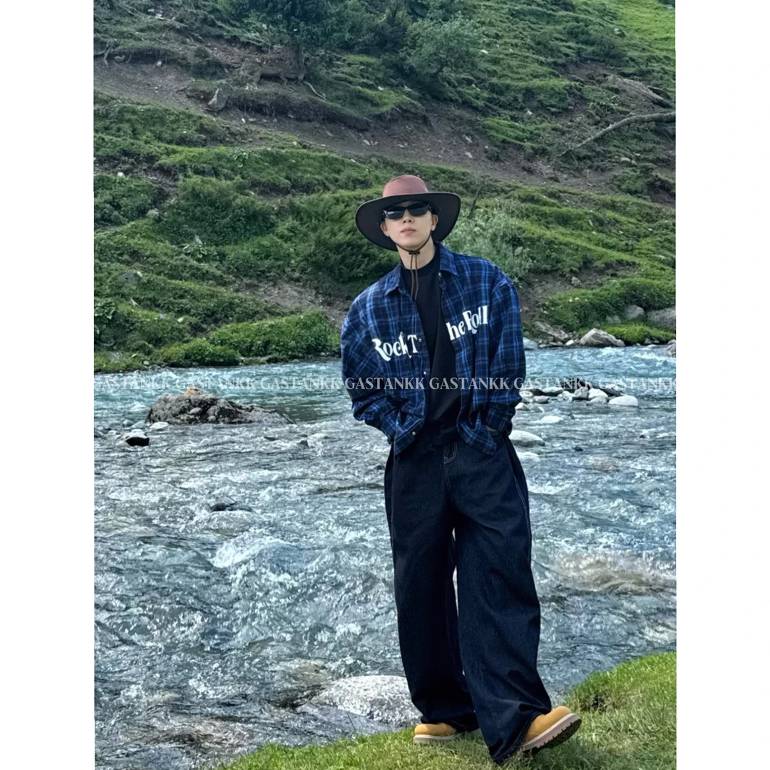 GASTANKK 25S美式复古字母宽松百搭显白格子衬衫