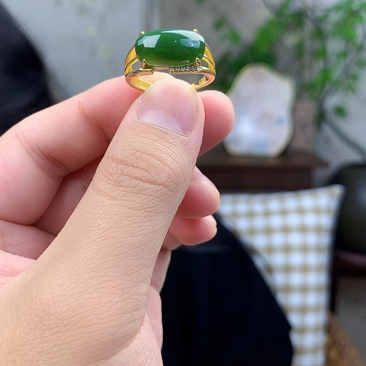 和田玉（碧玉）银S925镶嵌吊坠(不含链)戒指
