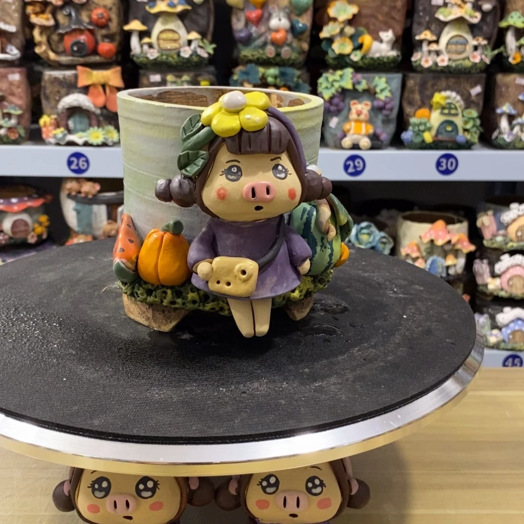 白狐粗陶手捏花盆