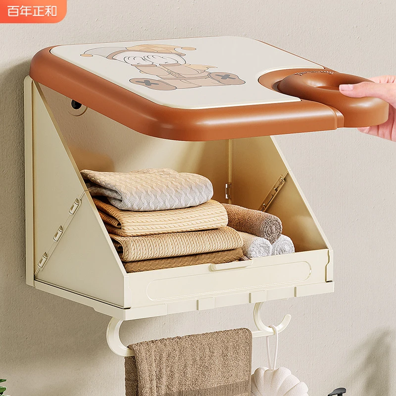 浴室壁挂收纳箱盒厕所折叠壁画柜卫生间洗澡置物架防水放衣服神器
