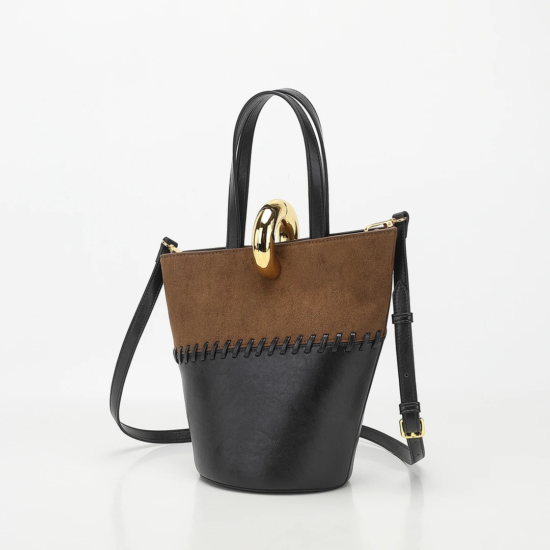 2025秋冬新款磨砂单肩女士水桶包手提包9076-2咖啡色