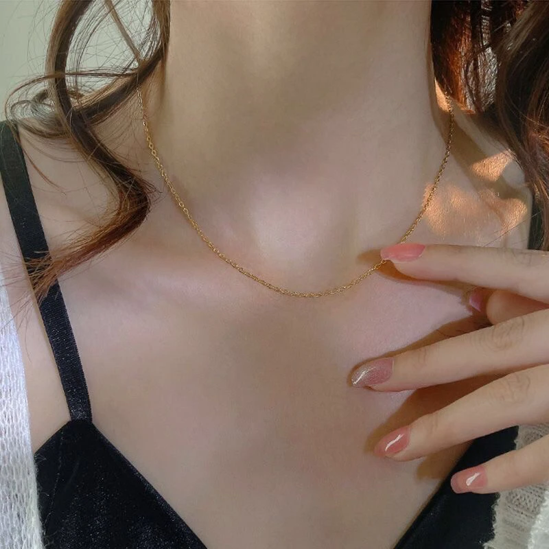 铜合金项链 锁骨超细项链日韩时尚女士盒子链o字链时尚可搭配吊坠