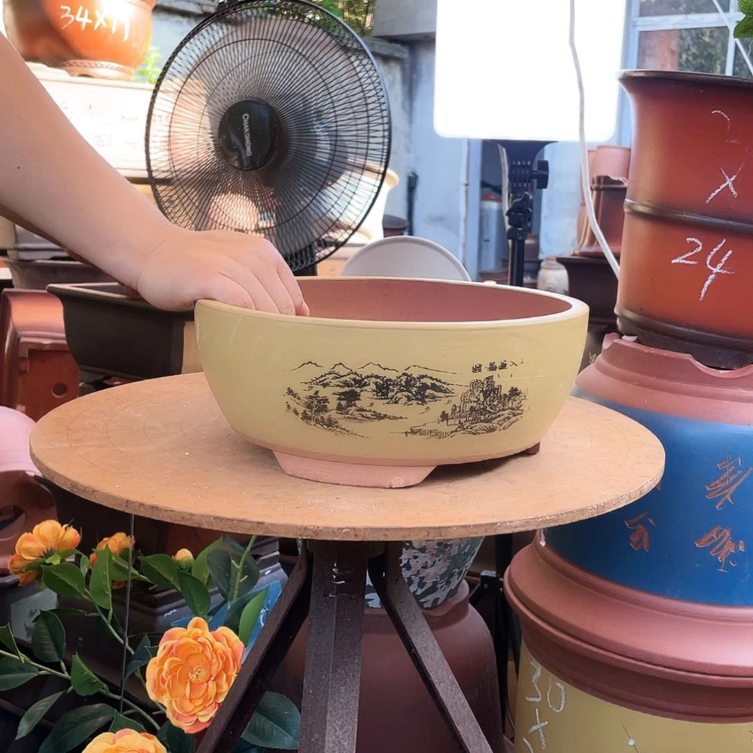黄色江山如画小号花盆紫砂花盆