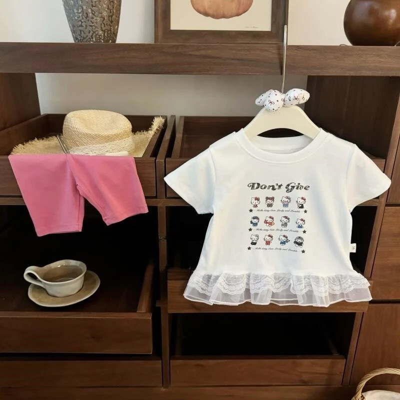 一定要拥有！女童百搭白月光蕾丝拼接上衣2025夏季新款闺蜜风T恤