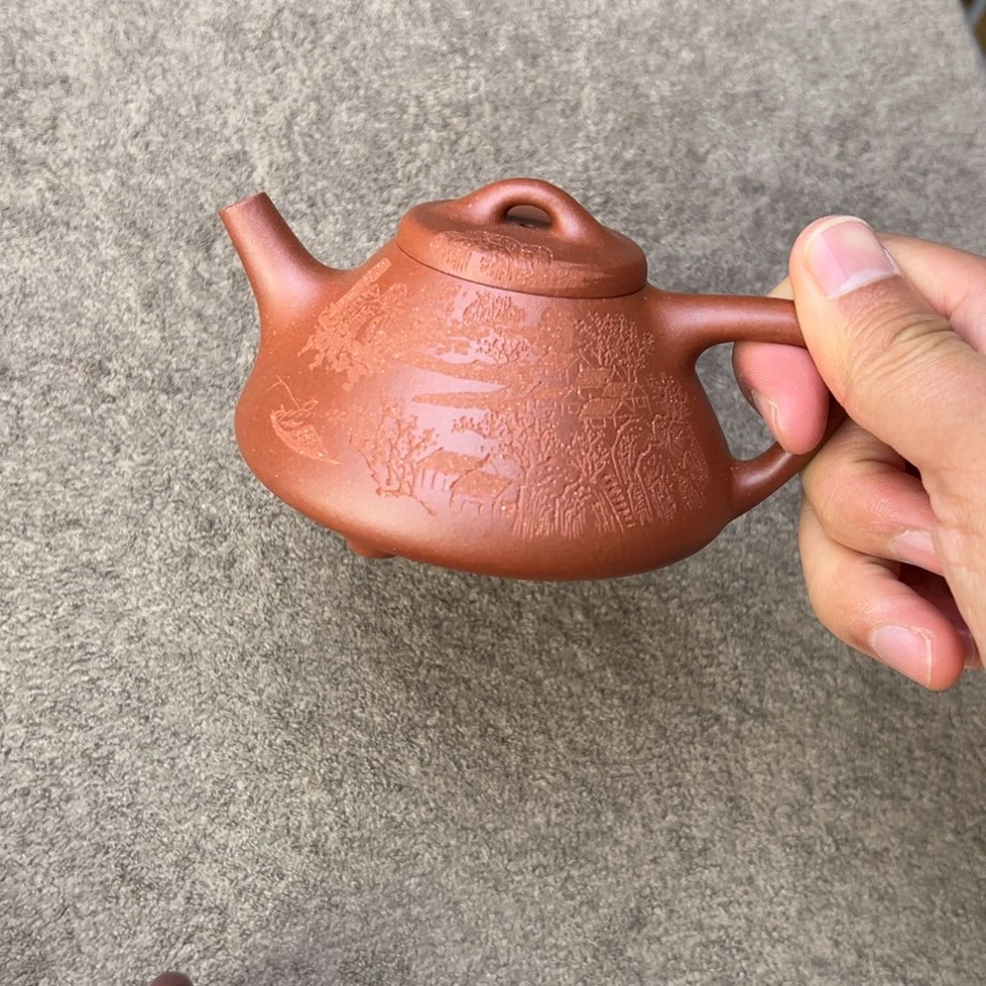 紫泥茶壶红皮龙山水