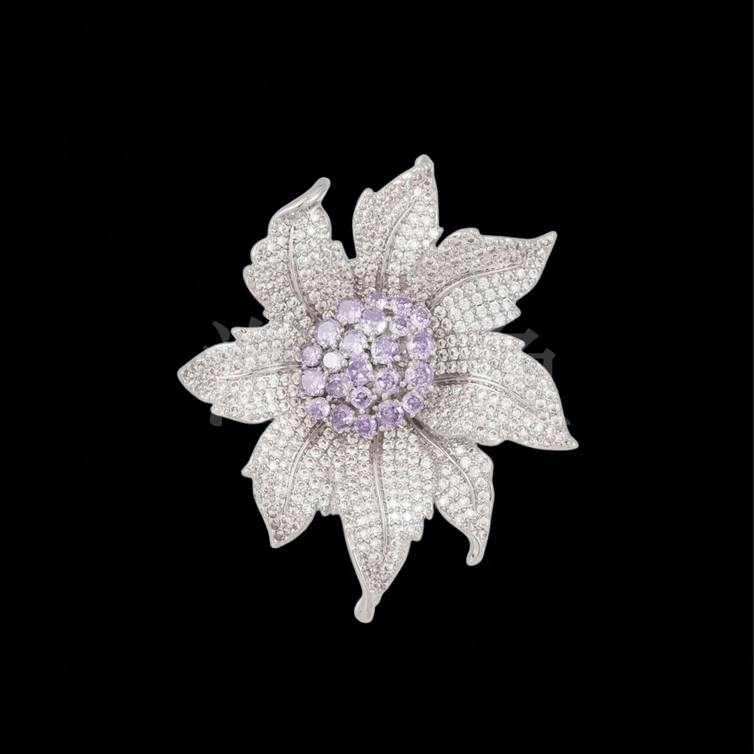 铜合金合成锆石胸针 时尚气质百搭银紫色花朵胸针5191