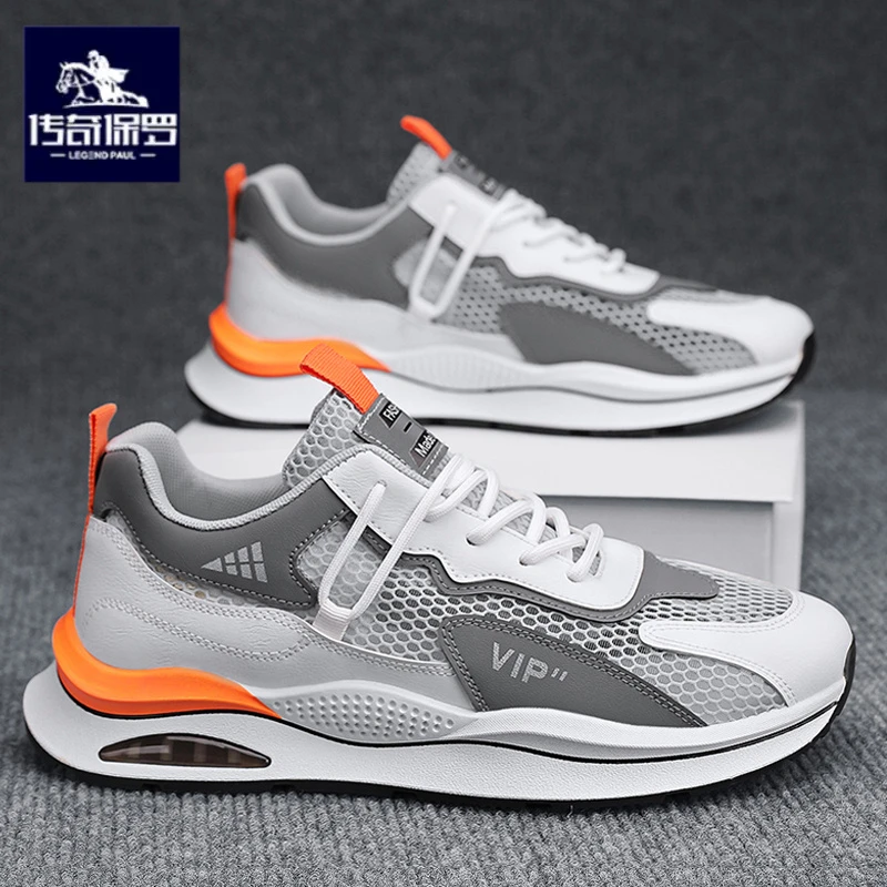 传奇保罗正版网鞋男2025新款秋季透气薄款镂空运动休闲软底跑步鞋