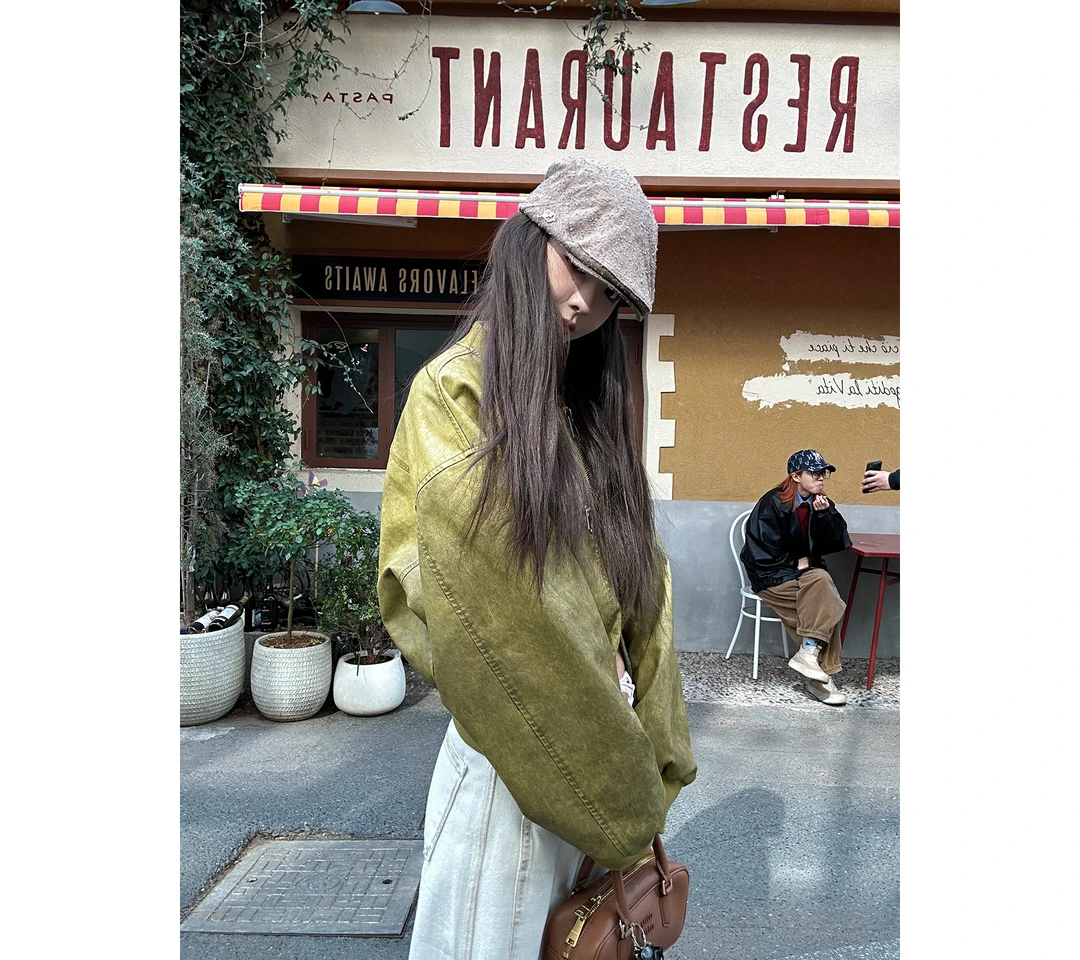 CHACHA【撞色皮衣】休闲时尚百搭皮衣夹克外套