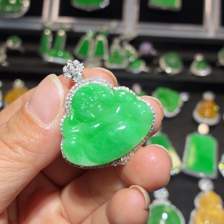 翡翠18K金镶嵌吊坠(不含链)翡翠