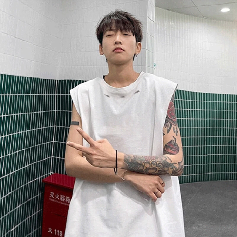 纯棉坎肩无袖t恤男夏季新款ins潮牌篮球运动健身宽松潮流背心上衣