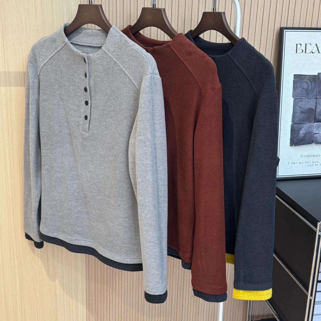 NANA【排扣假两件】冬季320g德绒排扣门襟撞色长袖假两件女C0641