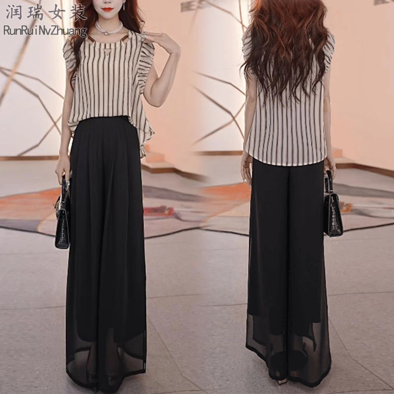 时尚套装显瘦时尚拼接轻熟风上衣阔腿裤高腰休闲风2025两件套潮流