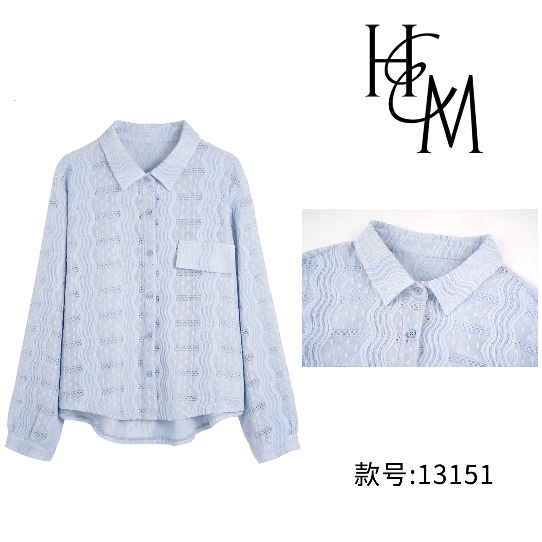 HUIERMAN/慧尔曼欧若风时尚设计师款气质镂空百搭衬衣【13151】