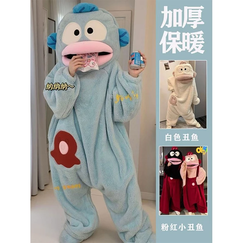 汉顿小丑鱼连体睡衣女秋冬季珊瑚绒卡通可外穿搞怪情侣睡袍男长款