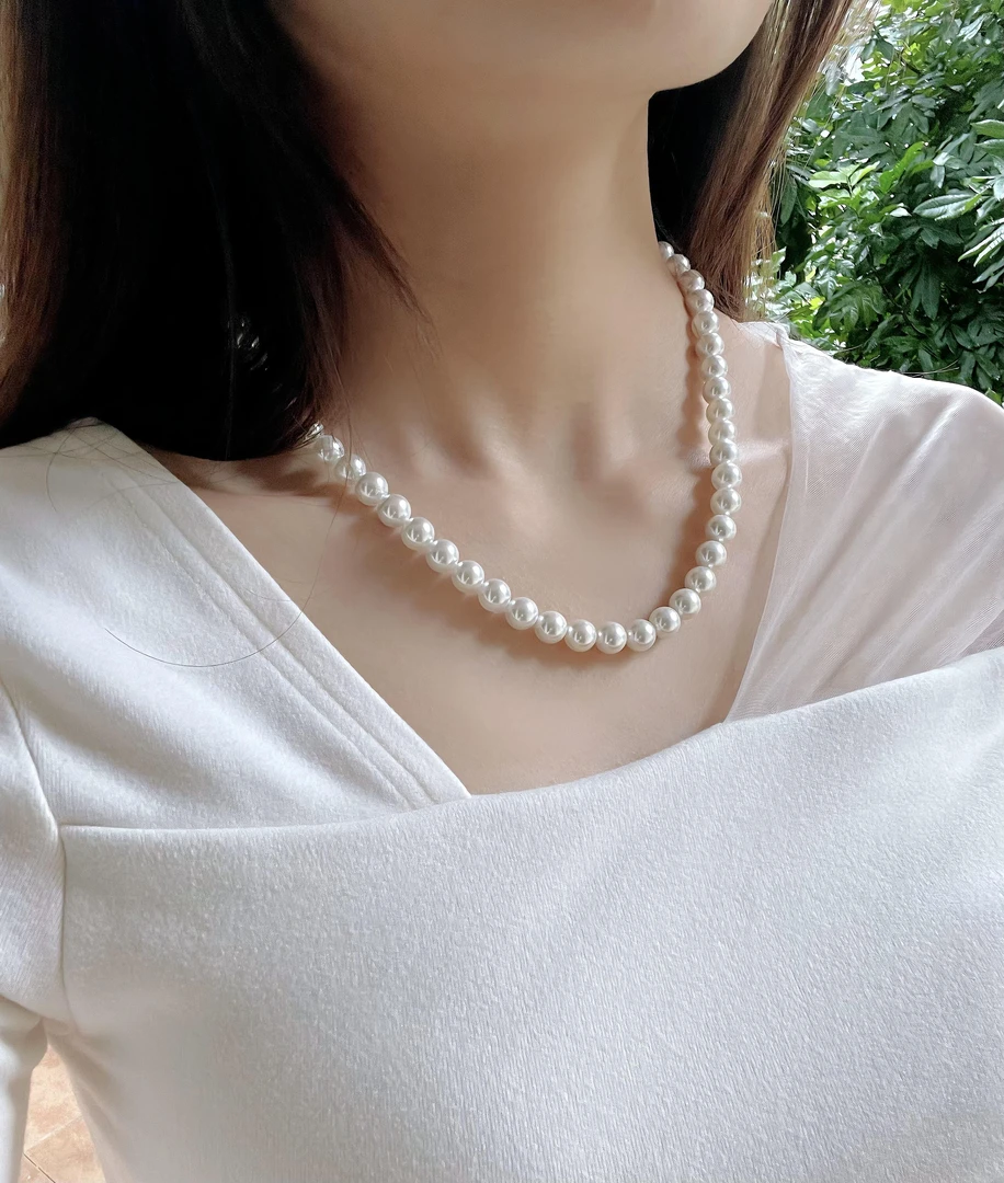 【冰魄系列】8-9mm 极强冷月光项链 正圆 极光 微暇 时尚百搭s925银