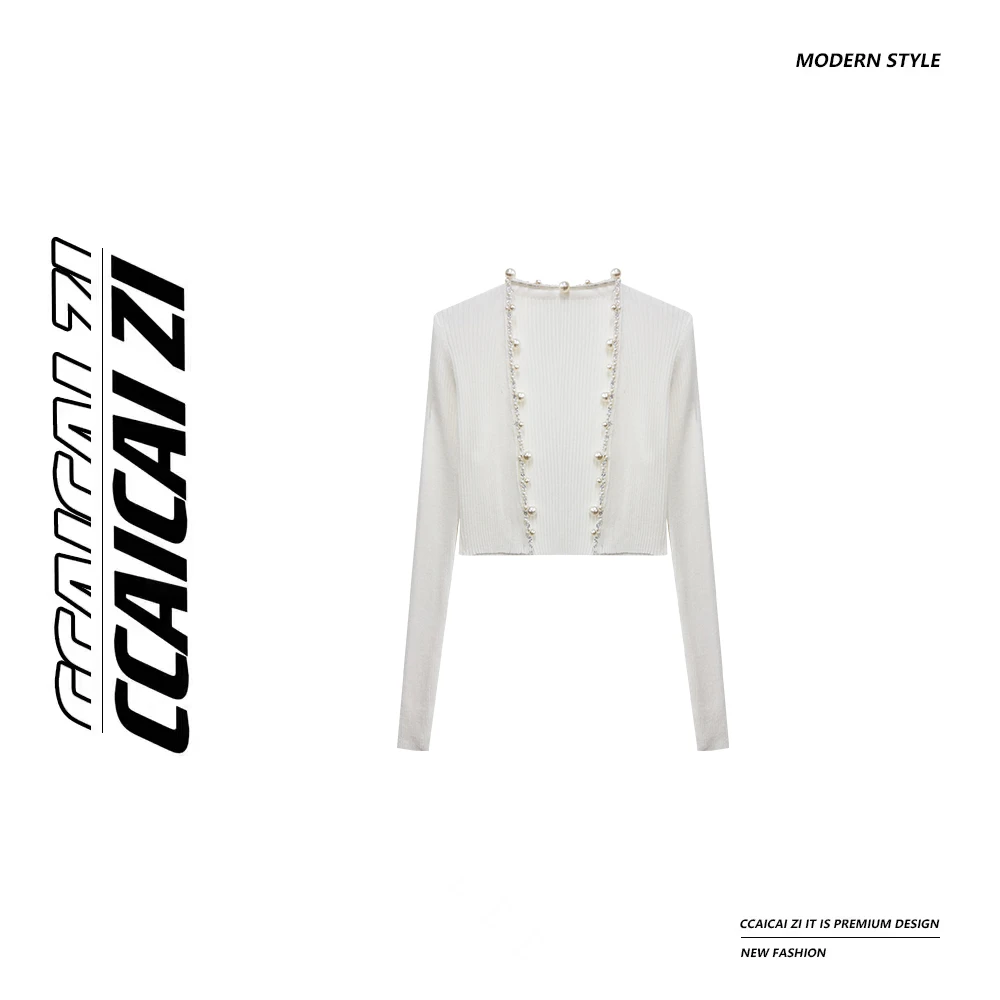 [no退no换]【仲夏甜梦】重工珠珠花边针织长袖开衫7175