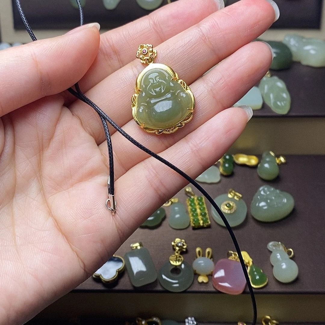 和田玉颈饰银S925镶嵌