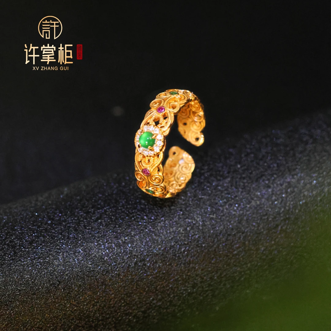 许掌柜｜S925银翡翠戒指天然翡翠A货蛋面花丝配饰优雅精致精美X