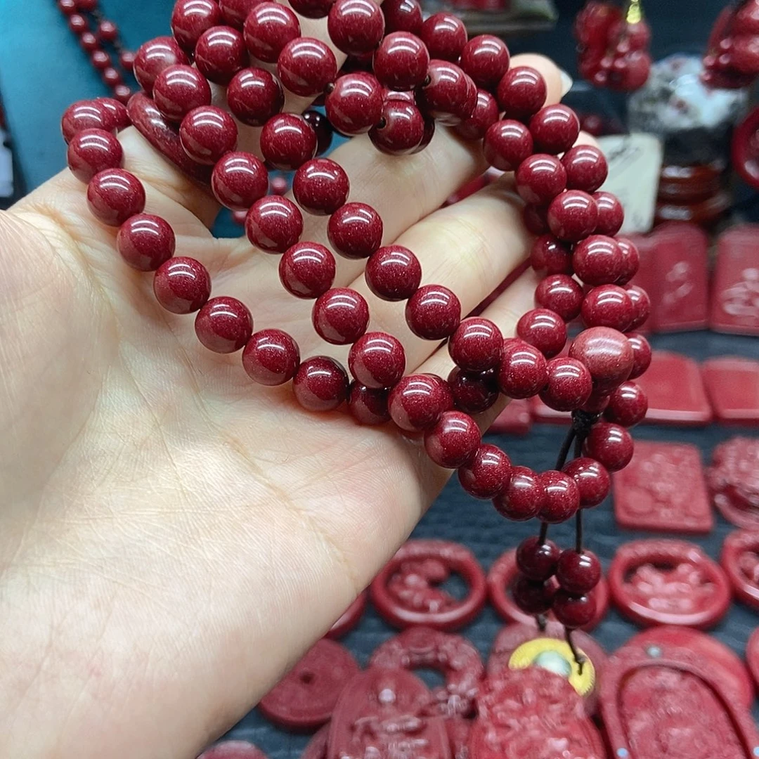 梦***者天然辰砂108颗8mm多圈手链