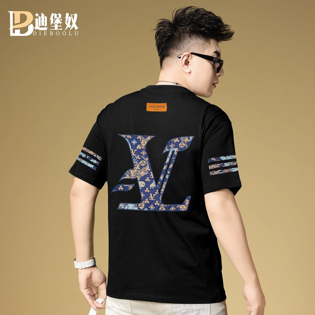 欧货2025夏季爆款潮流宽松时尚个性潮流刺绣男士时尚休闲短袖T恤