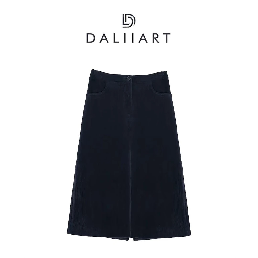 DALIART 小巷人家 日本灯芯绒条纹后松紧复古百搭半裙DLQZ0546