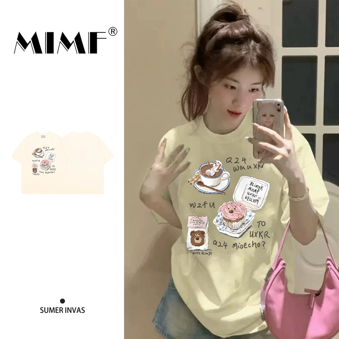 mnmf重磅纯棉韩版oversize小众设计感短袖T恤女装2025夏季上衣服