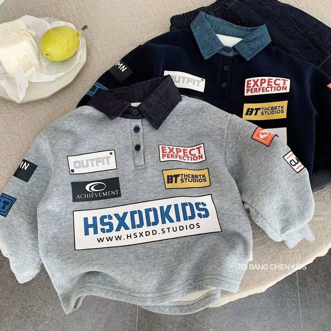 韩版童装男童2025秋装新款儿童潮酷痞帅运动风polo衫加绒卫衣百搭
